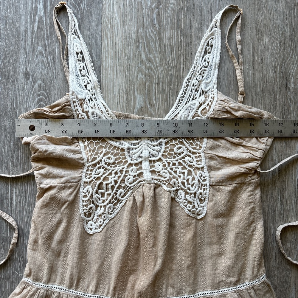 Passport Y2K Beige Tiered Butterfly Crochet Fairy Festival Babydoll Dress Size S - Picture 8 of 10